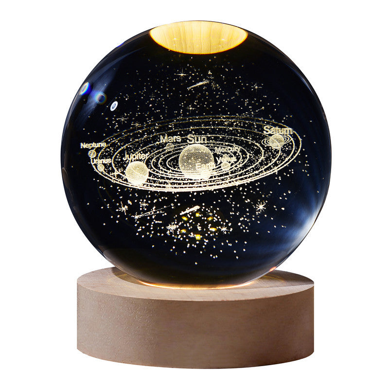 3D Galaxy Crystal Ball Night Light Solar System